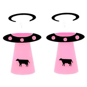 EARRINGS OVERSIZED ACRYLIC PINK ALIEN SHIP...